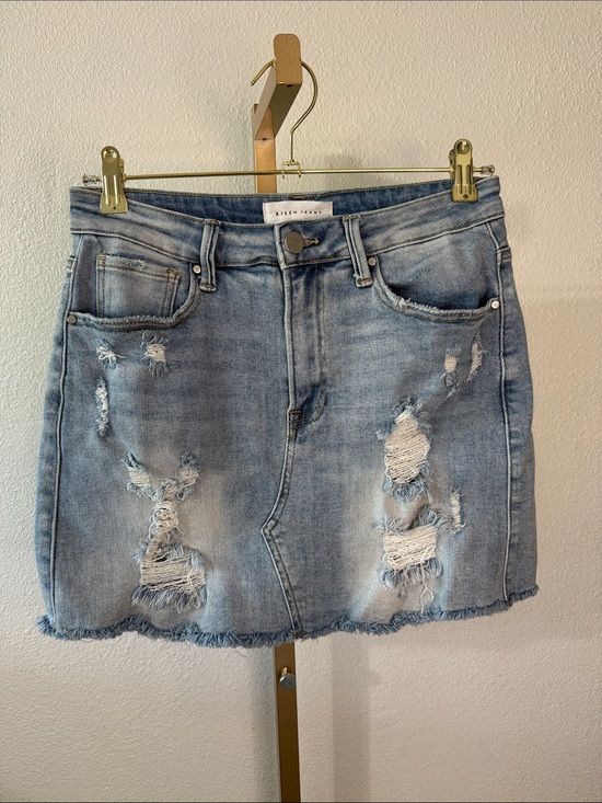 Risen Jeans Dresses & Skirts - Womens Distressed Light Blue Denim Skirt